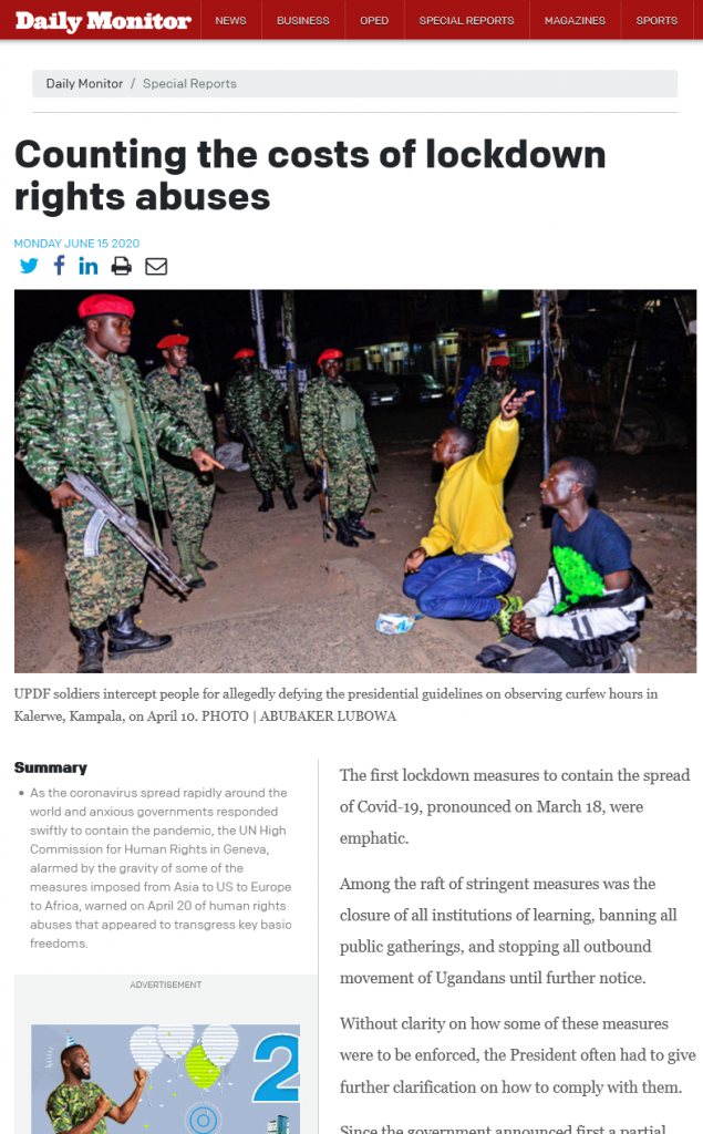JCU Media Review: Daily Monitor: Counting the costs of lockdown rights abuses